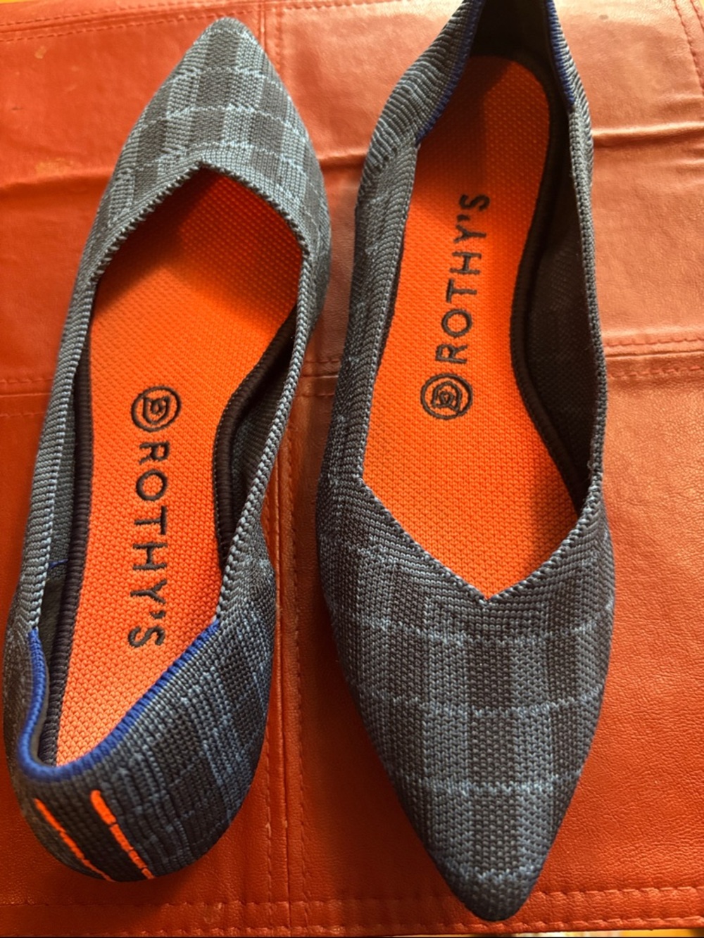 Rothy's Women's Pointed Knit Flats in Gray with Orange Insole